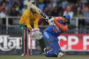 India's Tilak Varma bats