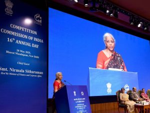 Union Minister for Finance and Corporate Affairs, Smt. Nirmala Sitharaman addressing at the 16th Annual Day of the Competition Commission of India (CCI)